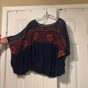 Free People Blue and Orange Oversized Blouse